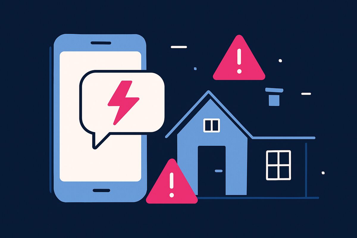 Illustration for the scam check: Text saying your power will be cut off today? The documented scam pattern